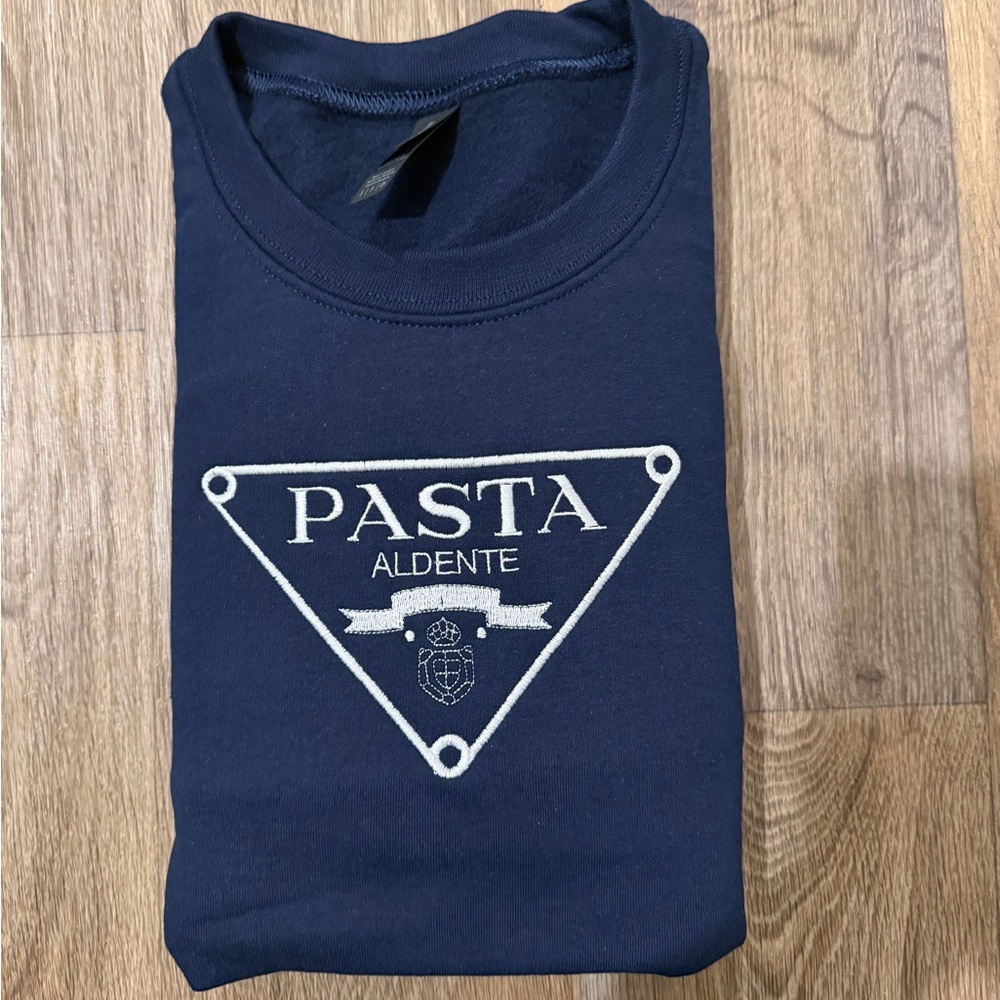 Unisex Navy Blue Pasta Logo Sweatshirt Designer-Inspired Italian - Picture 3 of 3
